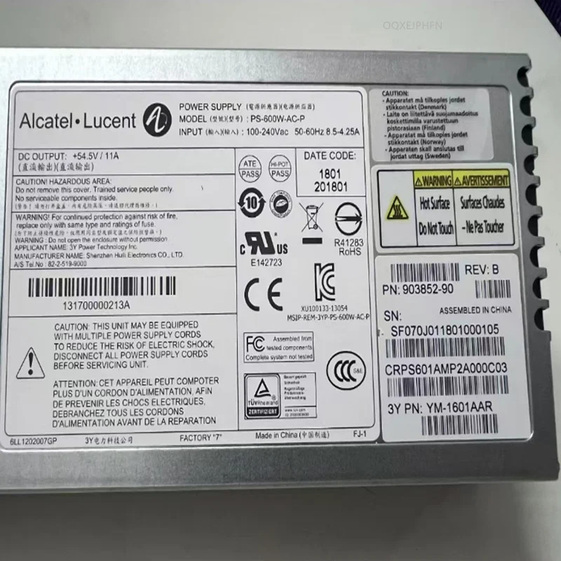 알카텔 루센트 오리지널 전원공급장치 PS-600W-AC-P YM-1601AAR 903852-90 600W