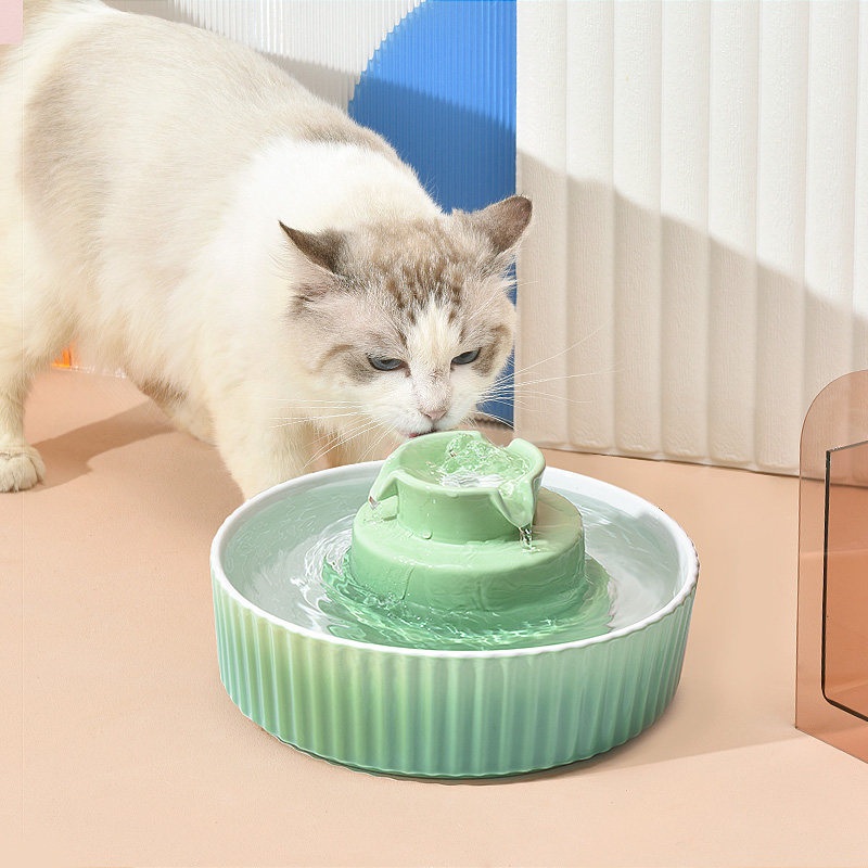 강아지 고양이 자동 고급 세라믹 도자기 저소음 원형 폭포수 분수형 깨끗한 음수량 증가 - 상세 이미지 4