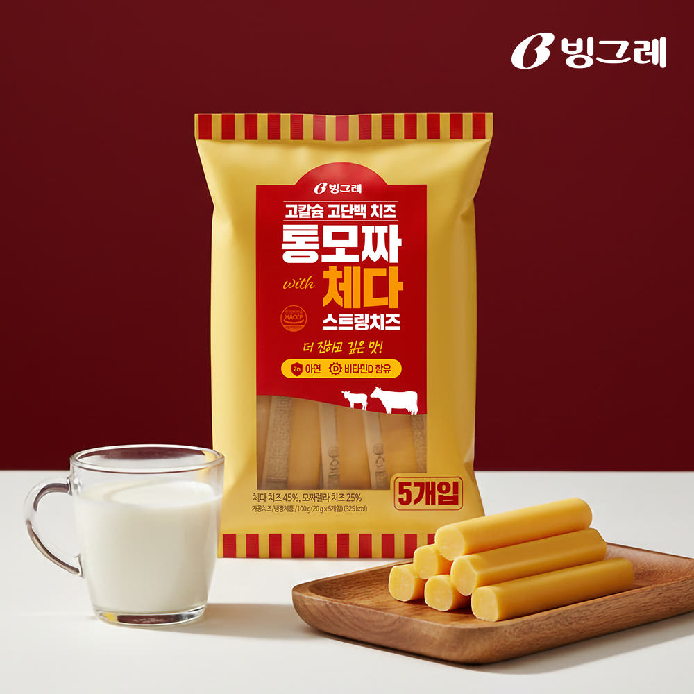 빙그레 스트링치즈 통모짜 체다, 5개입, 1개 상품 이미지