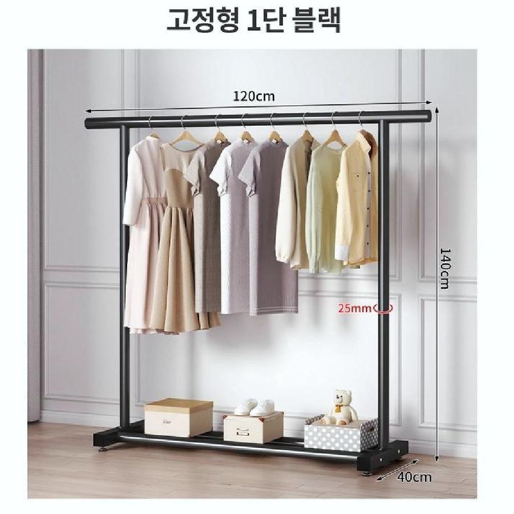 튼튼한 철제 스탠드 옷걸이 행거 1단 2단 120cm 선반 고정형 이동형 - 상세 이미지 3