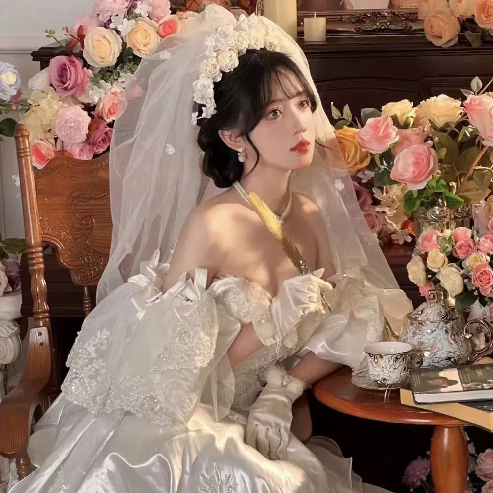 레트로 웨딩베일 프렌치 플라워 펄 빈티지 복고풍 소품 - 상품 이미지