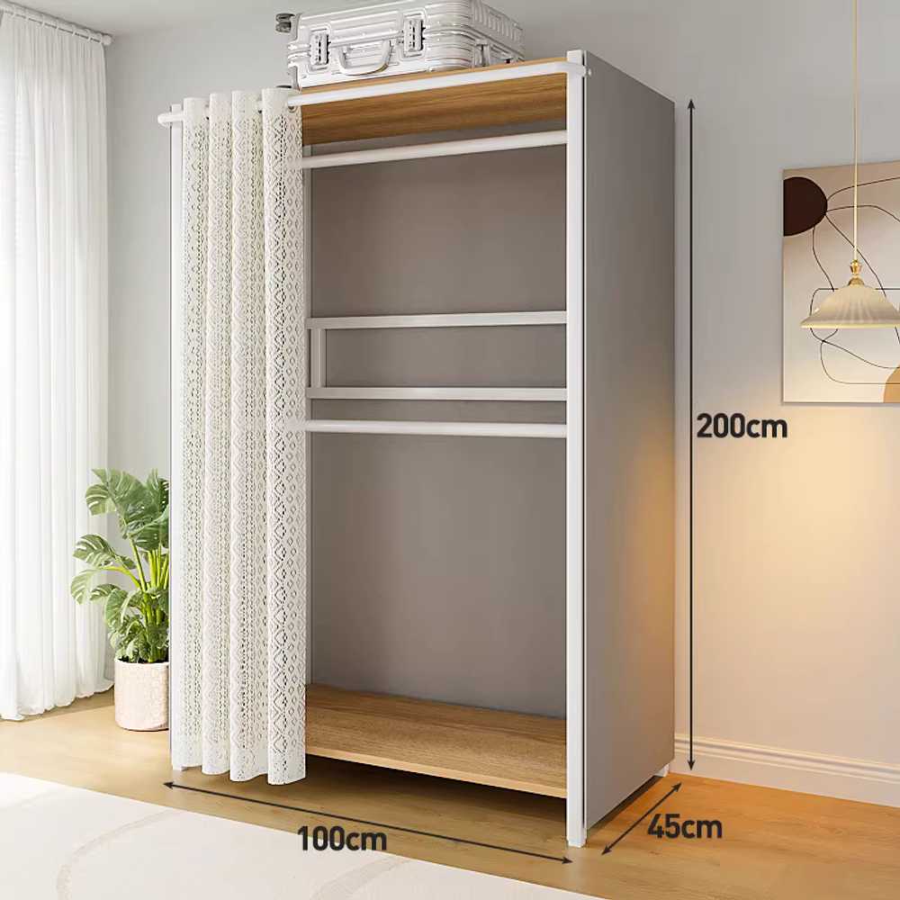조립식 시스템행거 고정식 옷 철제 드레스룸 모던 긴 100x45x200cm 커튼+커버/ 화이트 이미지 6