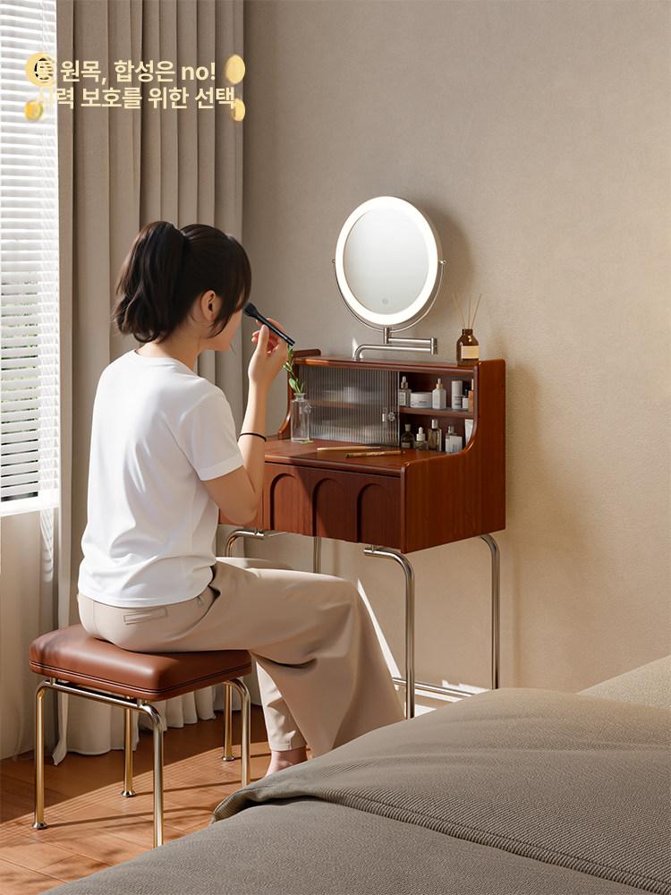 슬림 서랍형 침실용 슬림화장대 입식 전신거울 원룸용 빈티지 50cm 원목 - 상세 이미지 2