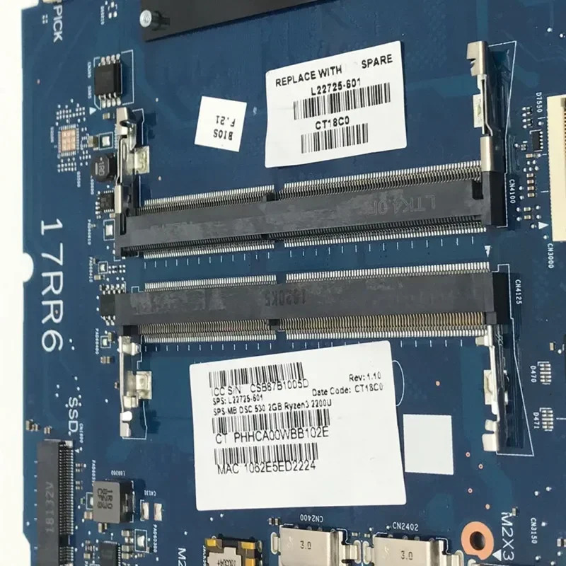 hp호환 노트북 17-ca R3 2200U 마더보드 L22725-601 L25175-601 17RR6 메인보드 완전 작동 리퍼