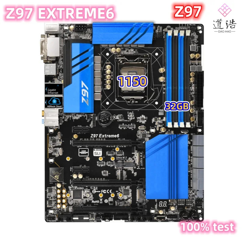 ASRock호환 Z97 Extreme6 마더보드 32GB M.2 DVI HDMI LGA 1150 DDR3 메인보드 완전 작동 리퍼