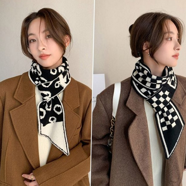 레오파드 니트 목도리 지브라 여성 니트 목도리 쁘띠 겨울 패션 - 상품 이미지