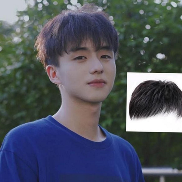 짧은 남성 인모 가발 남성탑 부분 가발 헤어 정수리 - 상품 이미지
