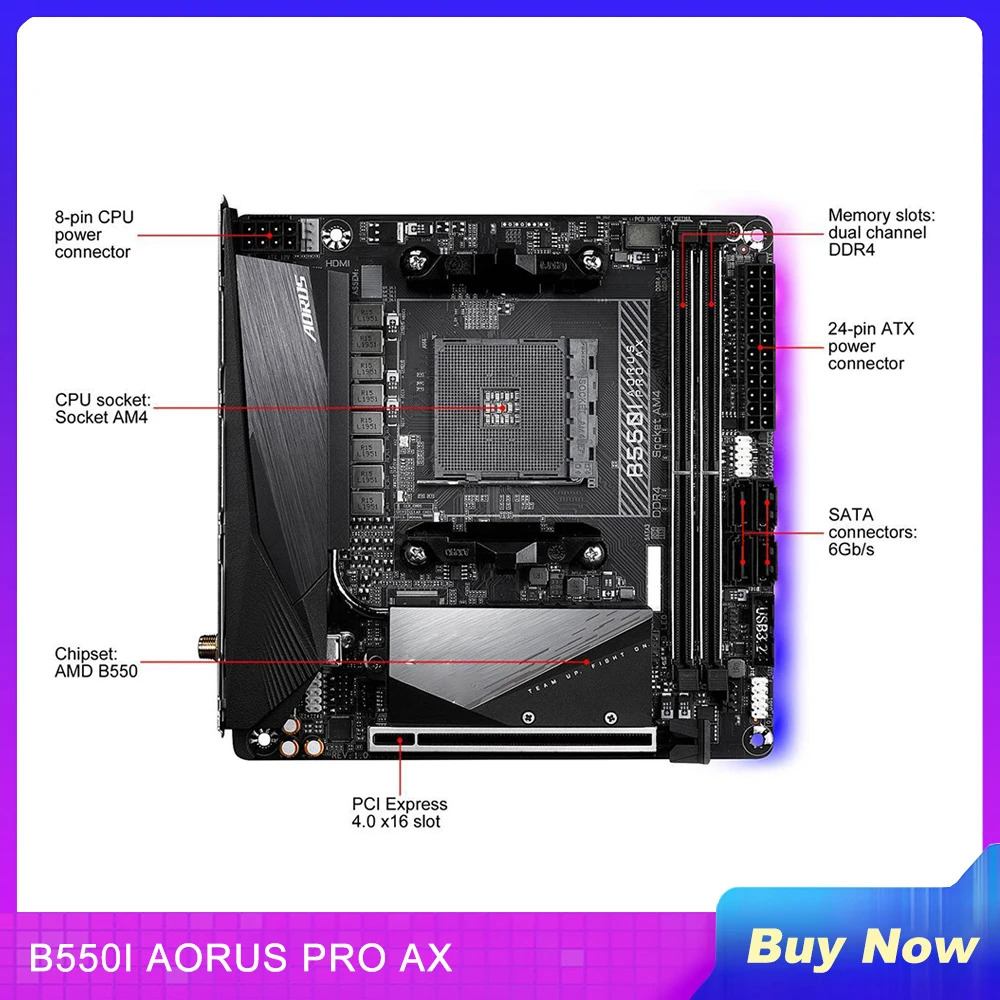 기가 바이트호환 B550 AM4 DDR4 64GB PCI-E 4.0 Mini-ITX B550I AORUS PRO AX데스크탑 마더보드