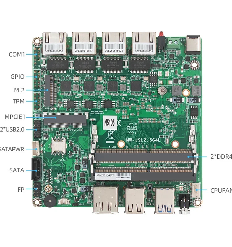 12x12 N5105/J6413/J6412 4개네트워크 포트 다네트워크 소프트 라우팅 메보드 4개2.5G 네트워크