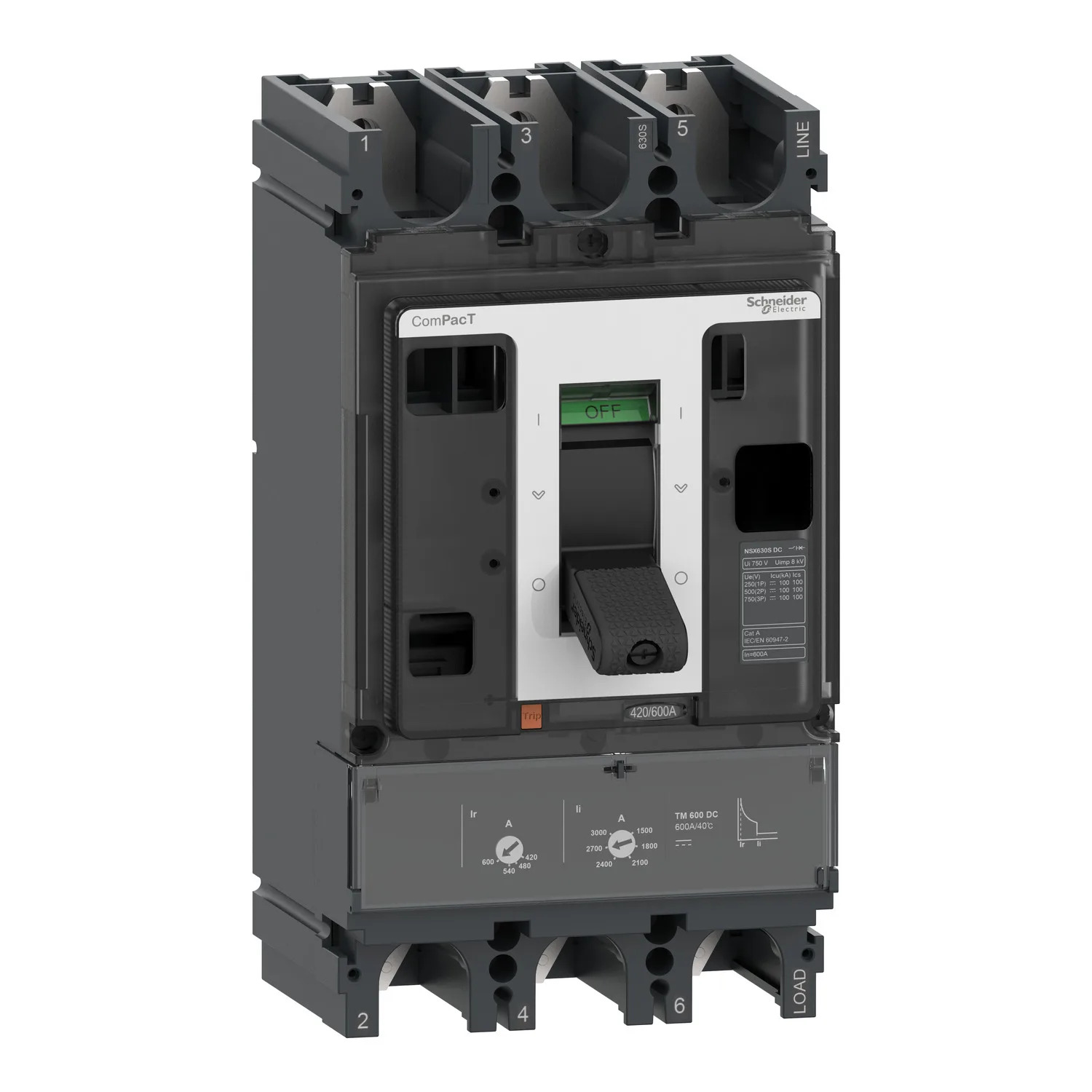 배선차단기 ComPacT NSX630S DC 100kA/750VDC 3극 TM-DC 트립 유닛 600A C63S3TM600D NS1600N 4P NS33484