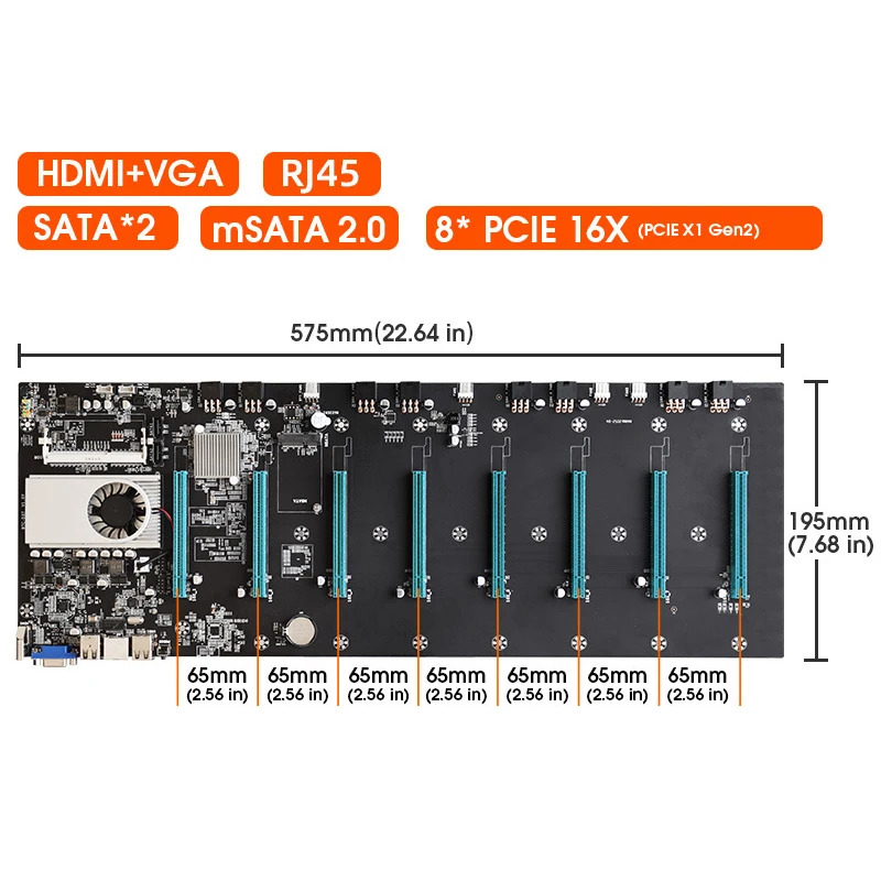 BTC-S37 지원마이닝 머신 마더보드 VGA 호환 A08 21 8 16X 그래프 카드