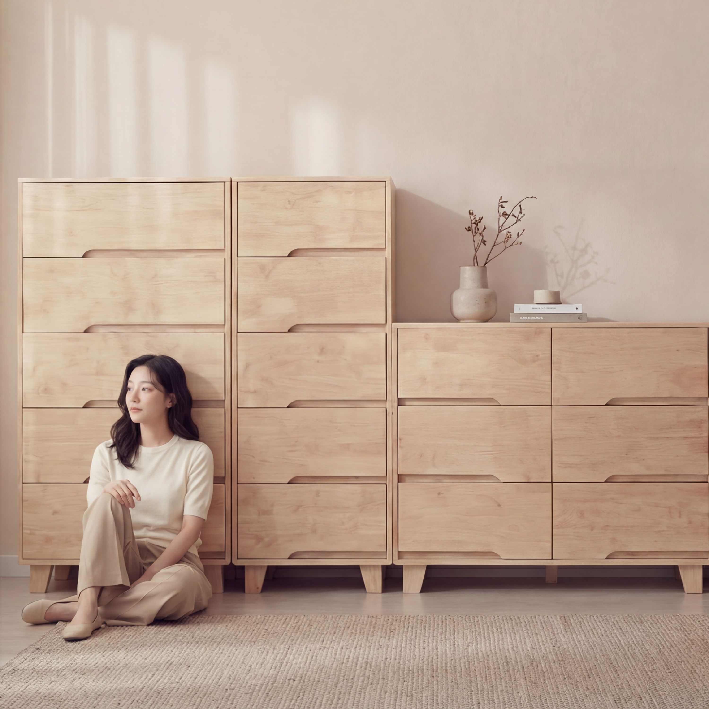 카미 안방서랍장 900 원목 넓은서랍장 1200x500x870, 3단, 월넛-1200와이드 3단 - 상세 이미지 2