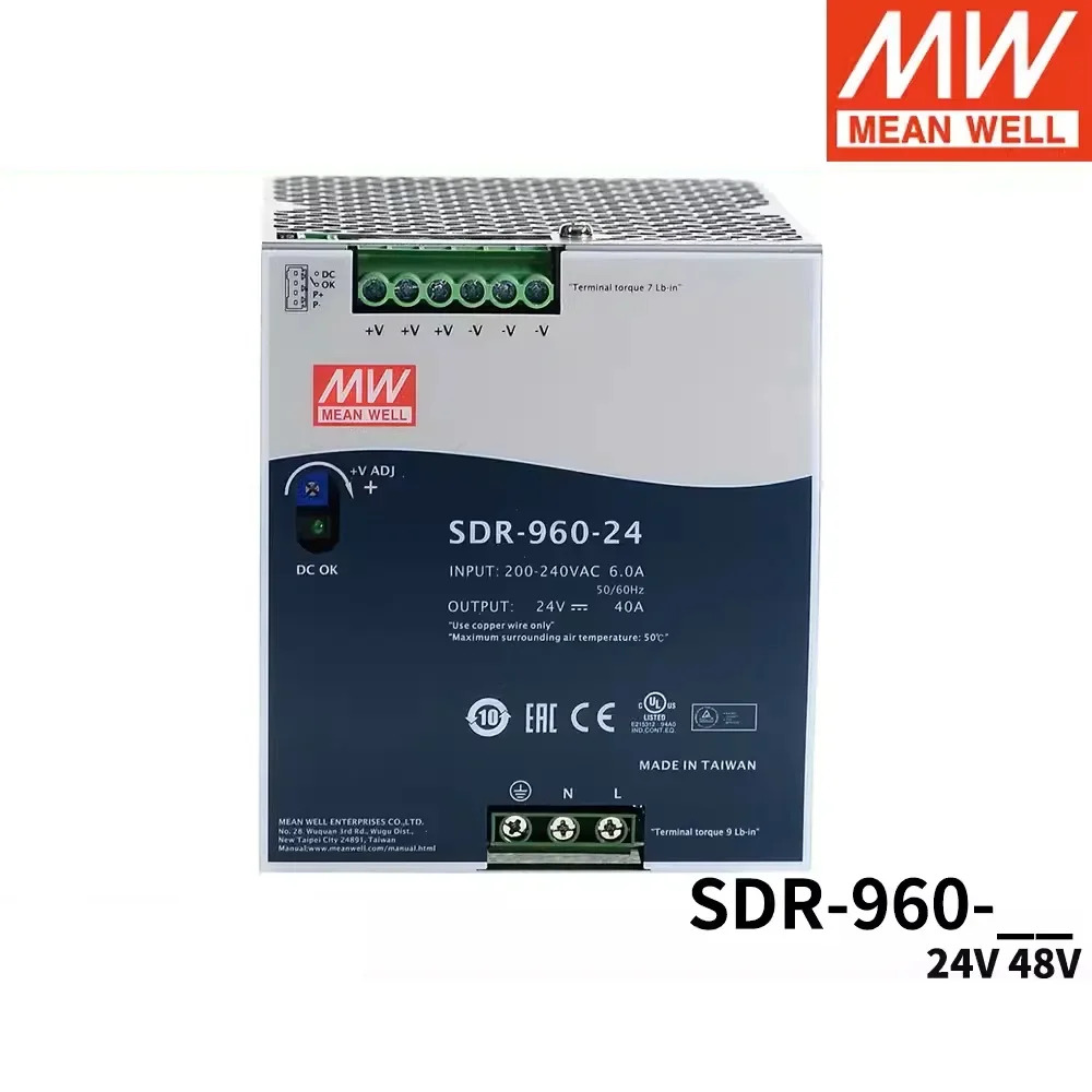 MEAN WELL SDR-960-24 SDR-960-48 960W PFC 기능 단일 산업가이드 레일 SDR-960