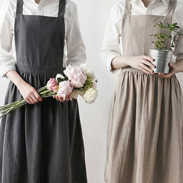 성인 린넨 앞치마 카페 원피스 앞치마 주방 요리 데일리 포켓 - 상품 이미지