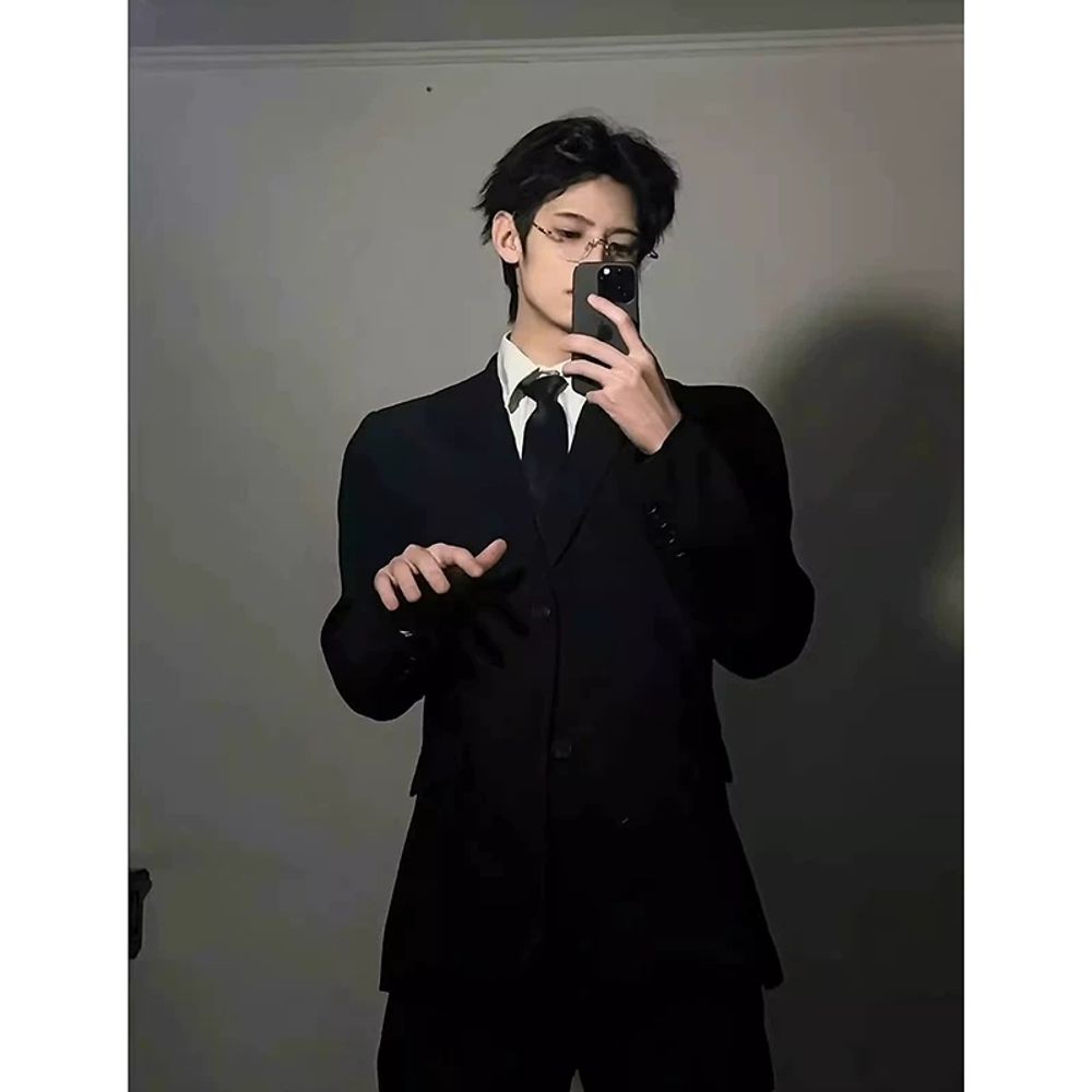 남성 정장 풀세트 겨울용 고 A. 검정색 정장 정장 + 셔츠 + 넥타이 + 바지, A. S - 상세 이미지 2