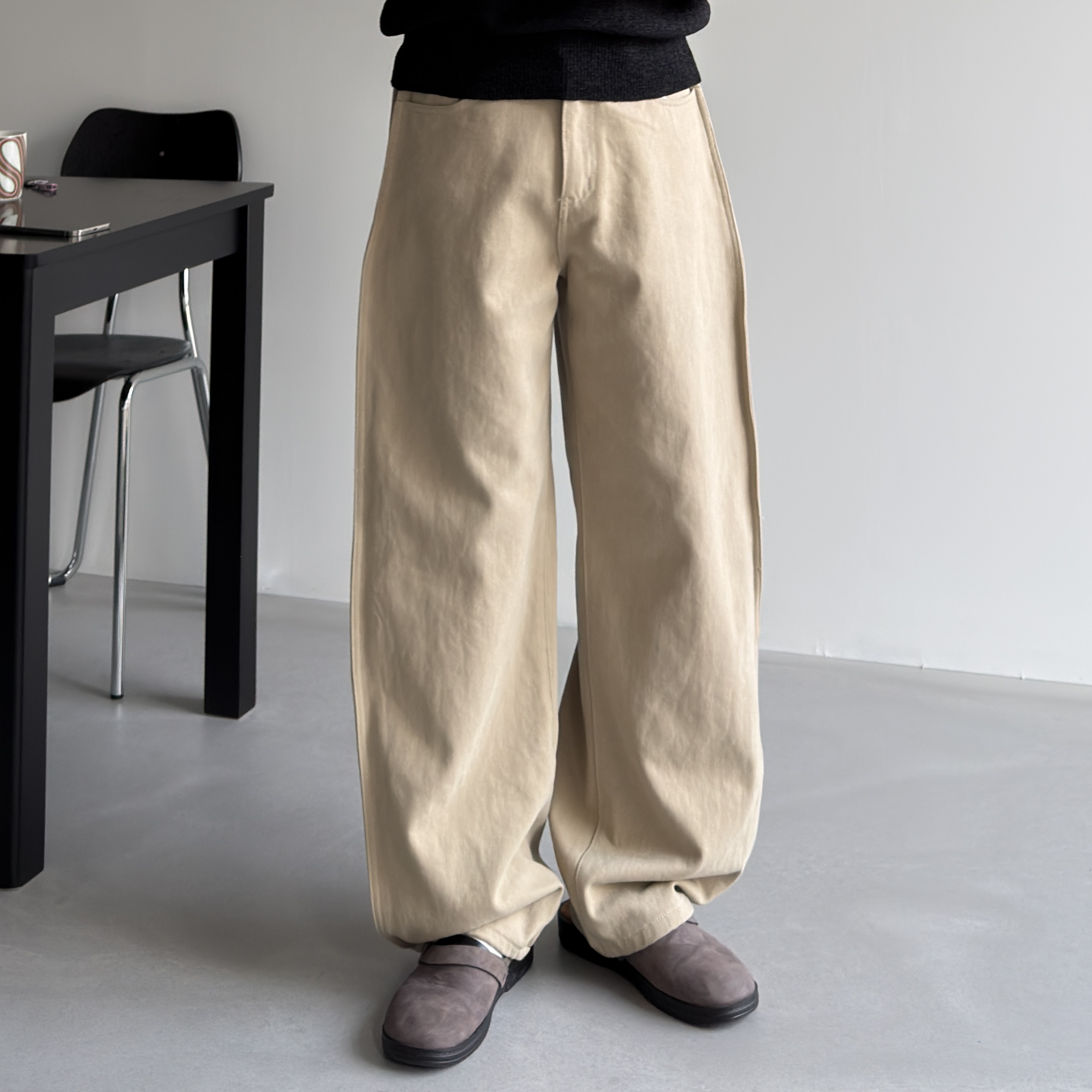 남자와이드팬츠 치노팬츠 통큰바지 숏, 베이지, S(26) - 상품 이미지