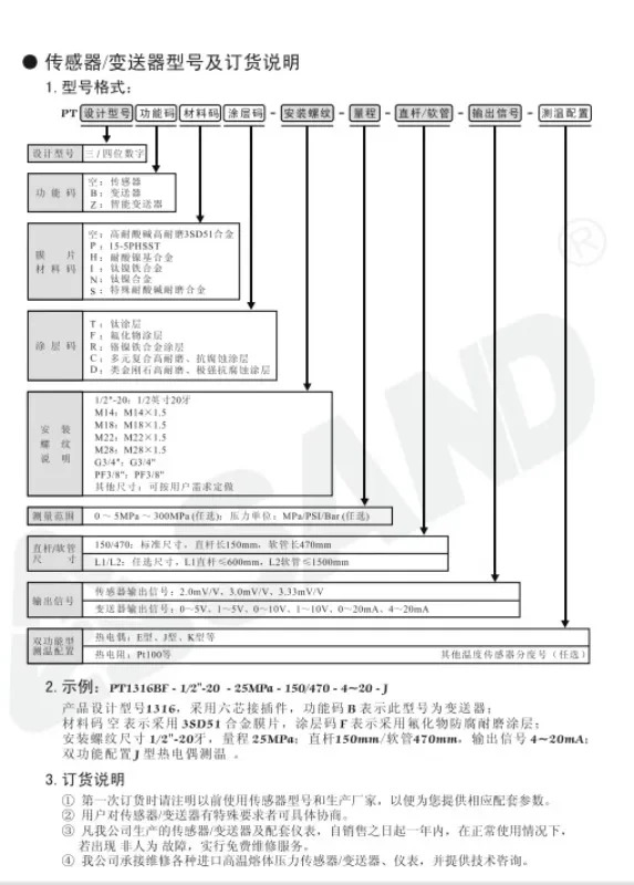 청두 Xianda 용융 압력센서 PT1236 PT4616B PT131B PT123 PT124B
