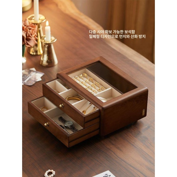 프리미엄 주얼리 악세사리 정리함 보석함 빈티지 귀걸이 보관함 목걸이 2단계 가시형 2단계 가시형 보석함 - 상세 이미지 5