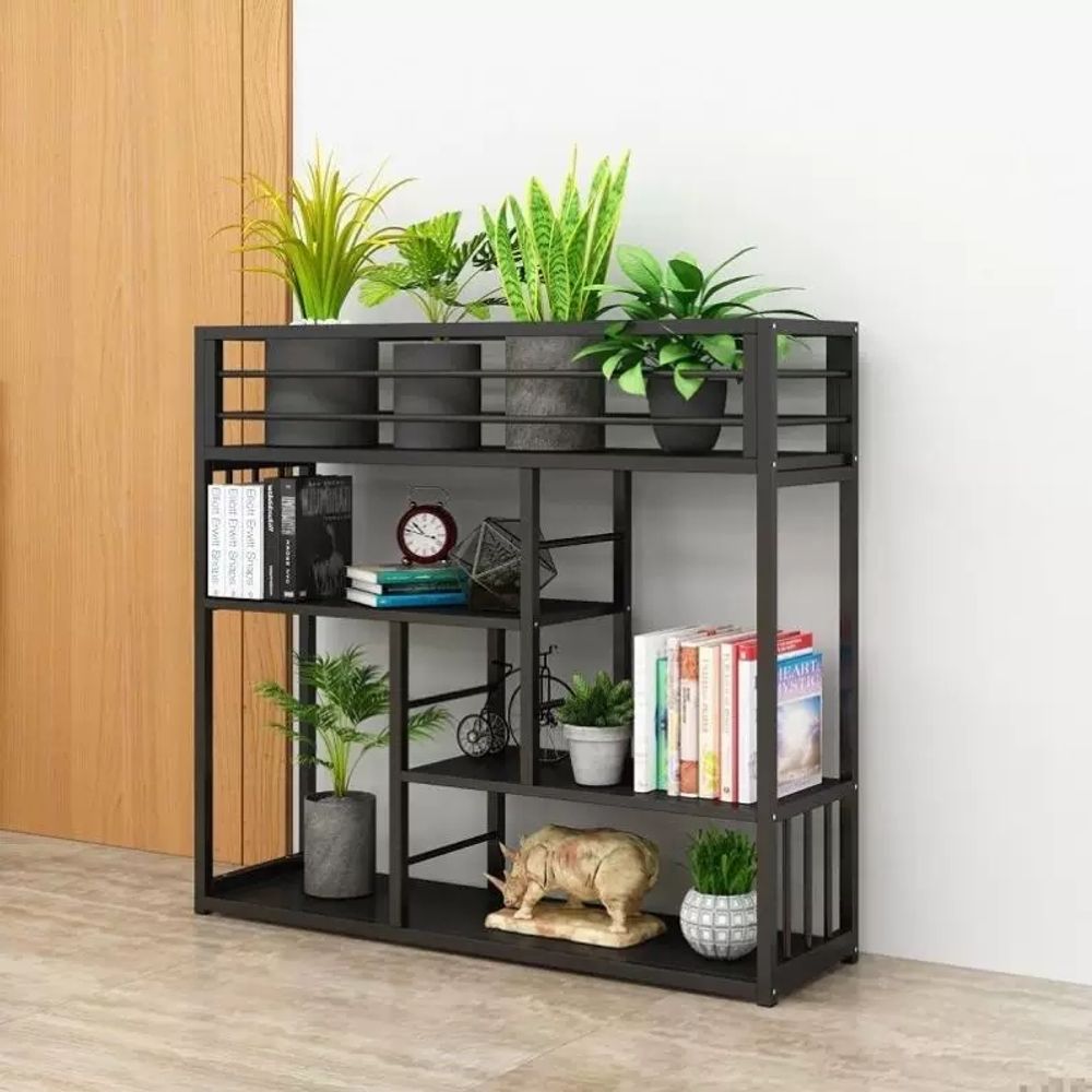 철제 파티션 낮은가벽 수납장 화분선반 책장 A. 스타일 A 가로 120cm x 세로 110cm x 높이 29cm 진한 검정색 선반에 밝은 호두색 선반이 있습니다. - 상세 이미지 3