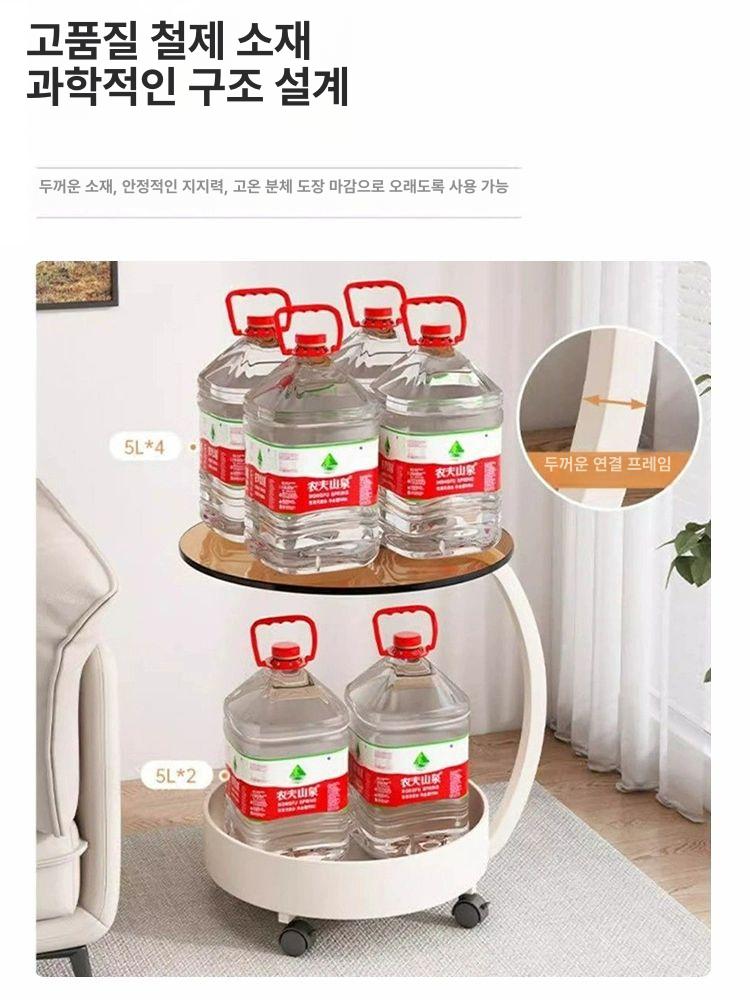 이동식 사이드 테이블 선반 수납장 거실 협탁 웨건 티 컬러 글라스 크림 화이트 프레임 - 상세 이미지 4
