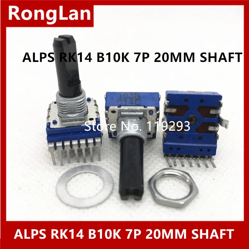 RK14 이전위차계 일본 ALPS CVV2X21M 103B 203B 104B B10K B20K B100K 7 피트 긴 핸들 20mm-10PCS