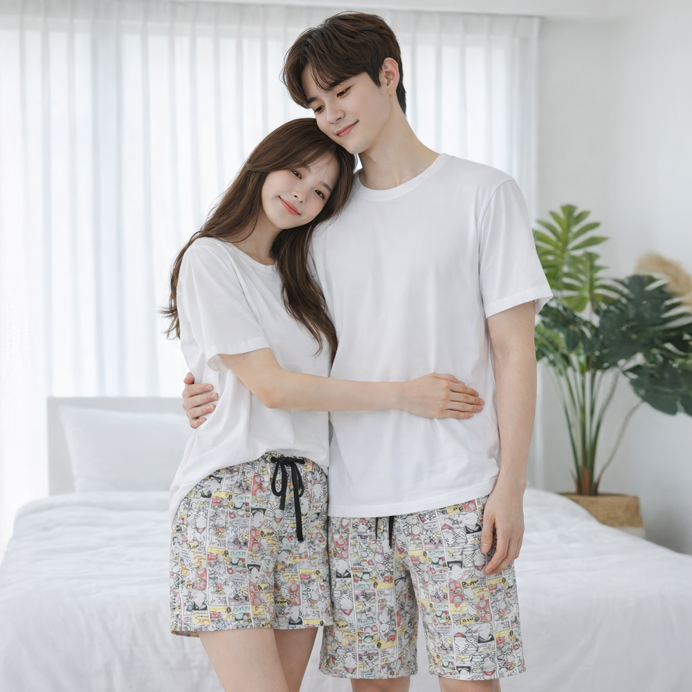 커플 바지 여성 남성 파자마 잠옷 홈웨어 4부 3부 쿠킹타임PJ - 상세 이미지 3
