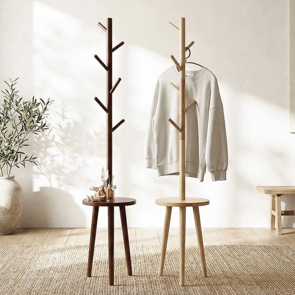 원목 스탠드 옷걸이 스툴선반 스탠딩 튼튼한 우드 행거
