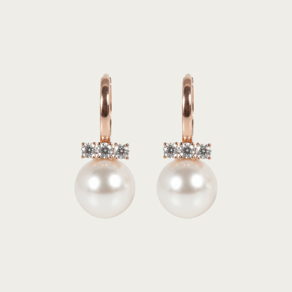 14K 18K 8mm 진주 퓨어 큐빅 원터치 링 귀걸이 데일리 (3 size)