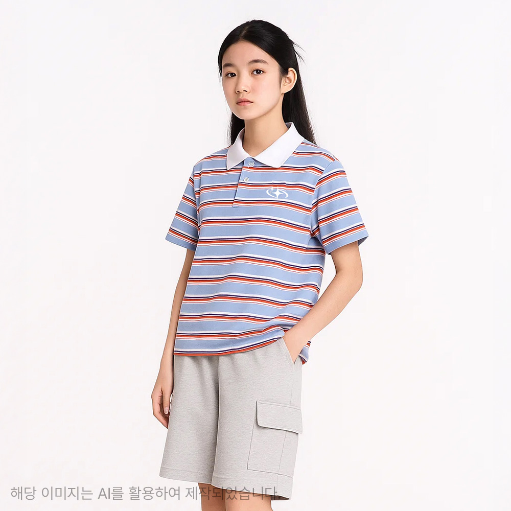 더데이걸 핀 스트라이프 카라 반팔티 TGMA25501 - 상품 이미지