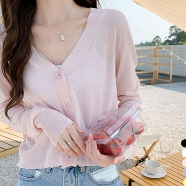 브이넥 여성 여름 가디건 시스루 루즈핏 가디건 얇은 썸머 데일리 - 상품 이미지