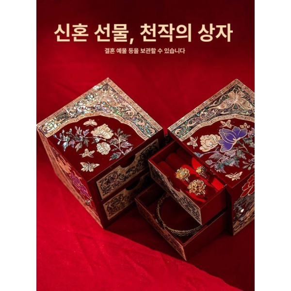 럭셔리 자개 이중문 악세서리 보관함 수납함 주얼리박스 반지 목걸이 보관 팔찌 케이스 까치와 모란-소 까치와 모란-소 - 상세 이미지 4