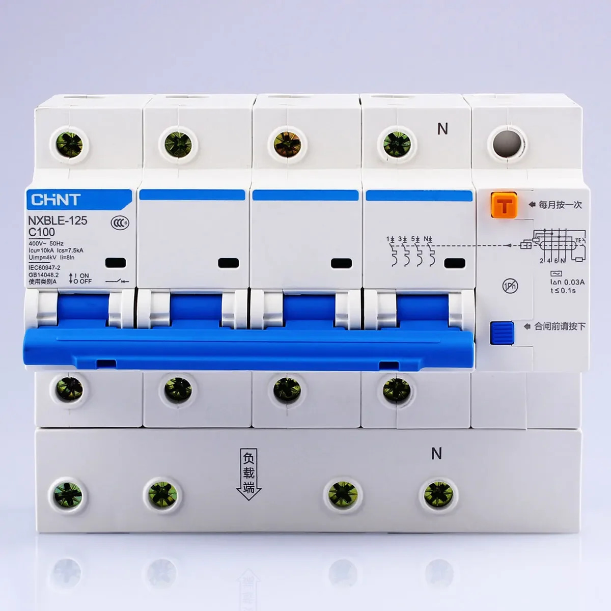 CHNT CHINT NXBLE-125 63A 80A 100A 125A 4P RCBO 잔류 전류 작동 회로차단기 보호 소형 에어 스위치