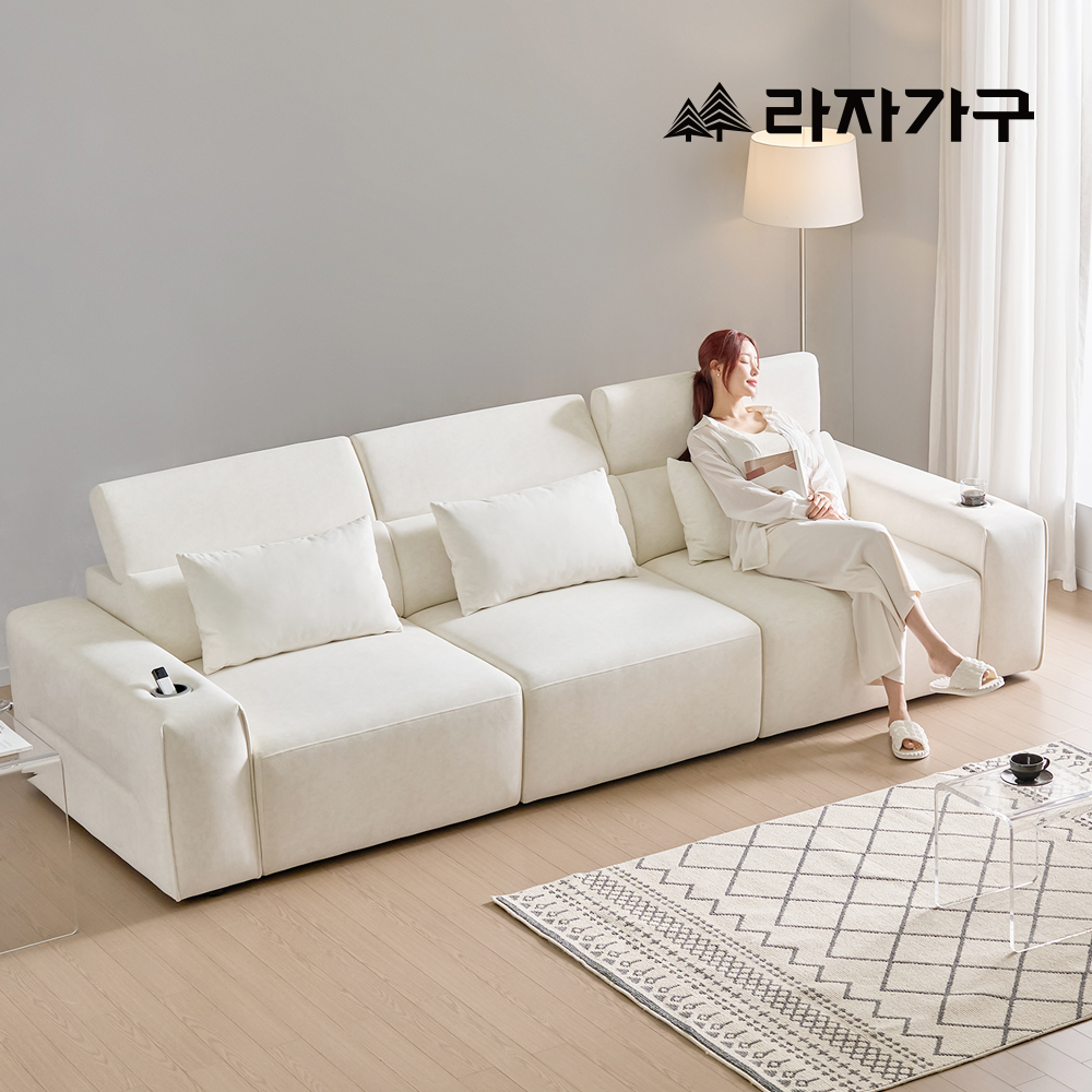 라자가구 노바 제로월 모션 무빙 슬라이딩 리클라이너 3인 패브릭 거실 소파