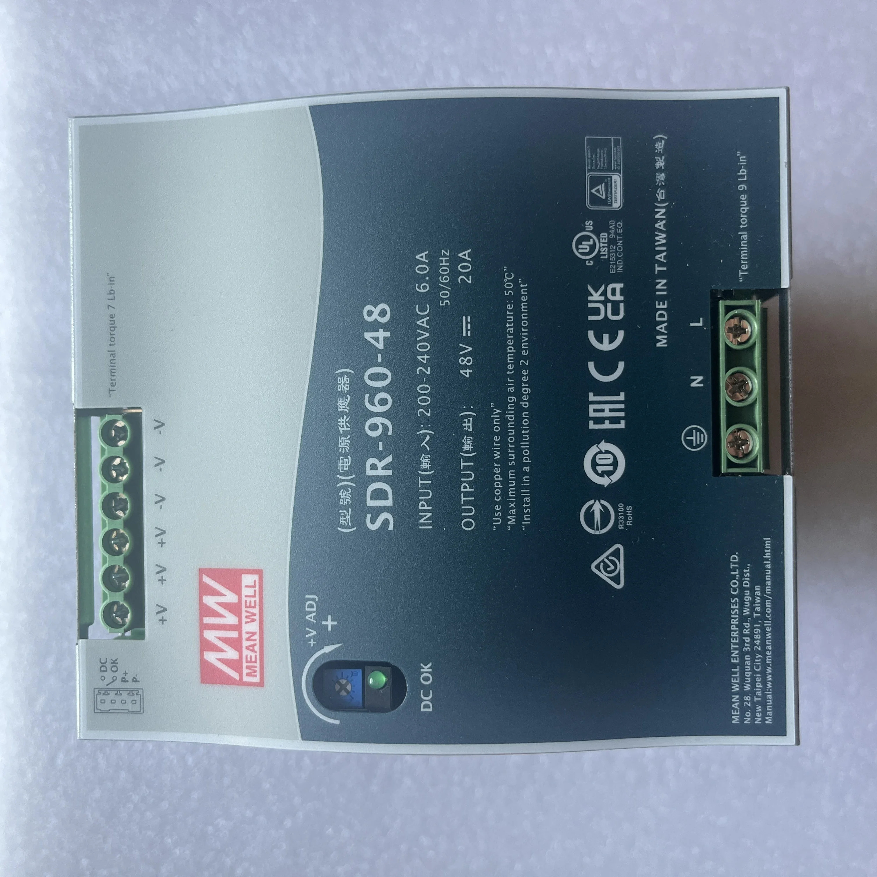 MEAN WELL SDR-960-24V 40A SDR-960-48V 20A 960W PFC 기능 단일 산업가이드 레일