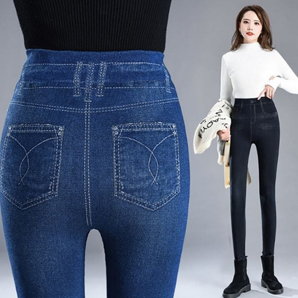 데일리 여성 데님 레깅스 스키니 여성 스판 레깅스 페이크 하이 - 상품 이미지