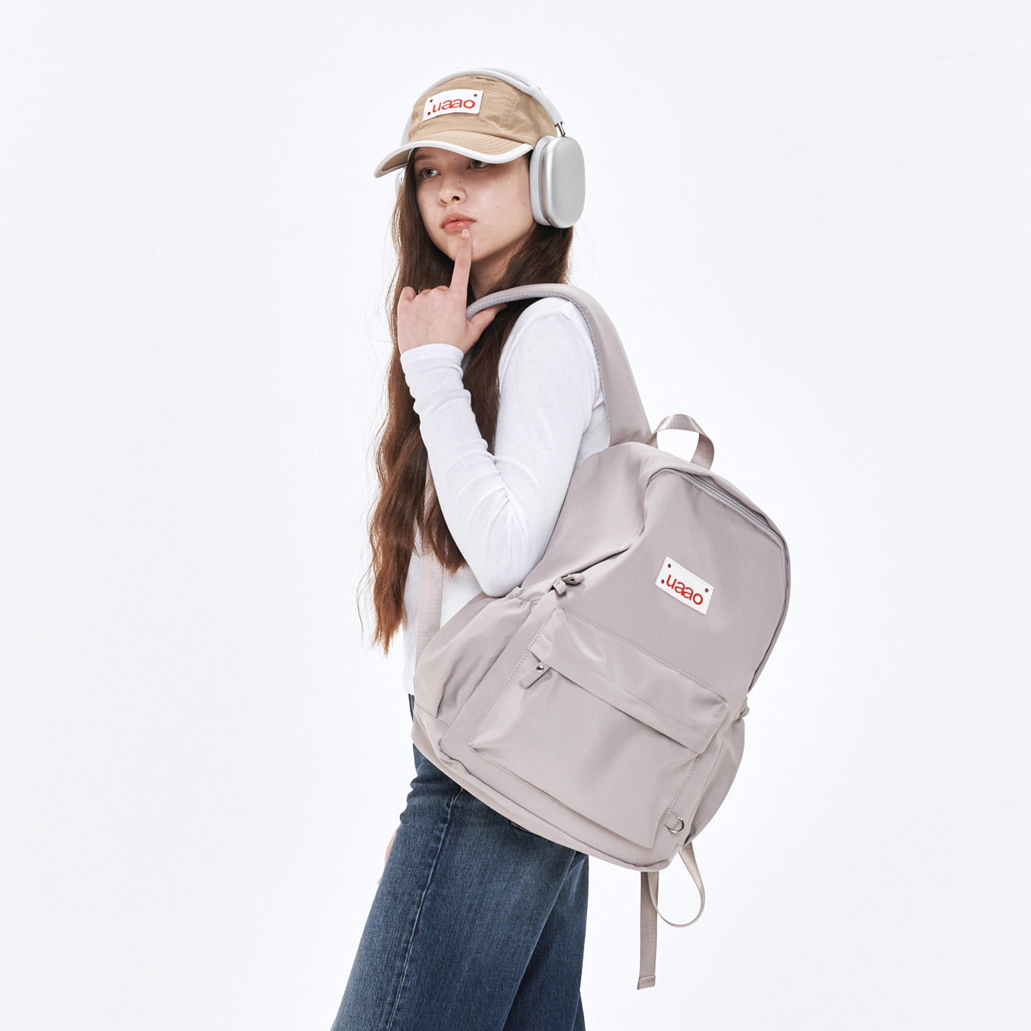 [우아오] 데일루 보부상 여대생 노트북 나일론 데일리 백팩 베이지 그레이 - 상품 이미지