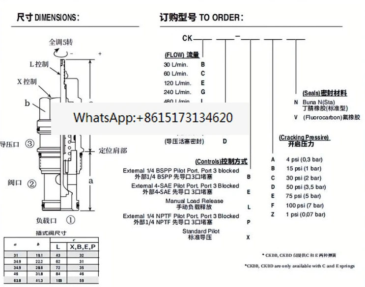 유압 스레드 카트리지 밸브 제어 체크밸브 CKBB/CKCB/CKEB/CKGB/CKIB 잠금 장치
