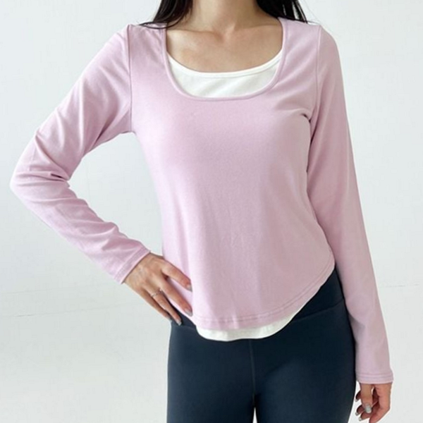 레이어드 여성 스퀘어넥 티셔츠 데일리 여성 긴 팔 티셔츠 베이직 - 상품 이미지