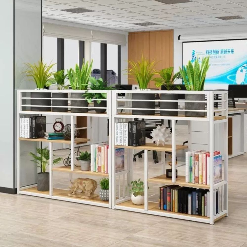 철제 파티션 낮은가벽 수납장 화분선반 책장 A. 스타일 A 가로 120cm x 세로 110cm x 높이 29cm 진한 검정색 선반에 밝은 호두색 선반이 있습니다. - 상세 이미지 2