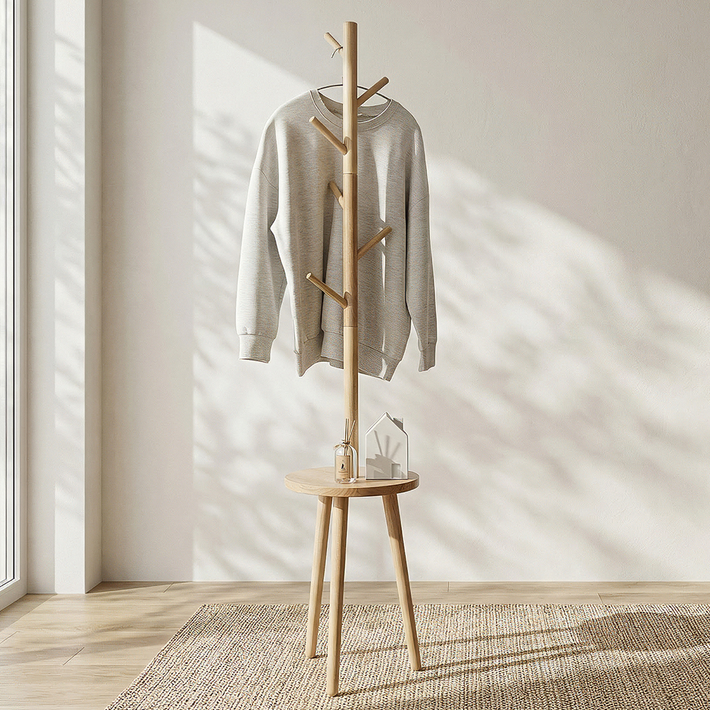 원목 스탠드 옷걸이 스툴선반 스탠딩 튼튼한 우드 행거