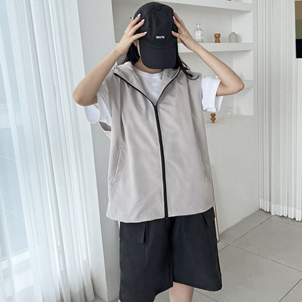 데일리 여성 바람막이 조끼 후드 여성 오버핏 조끼 간절기 봄가을 - 상품 이미지