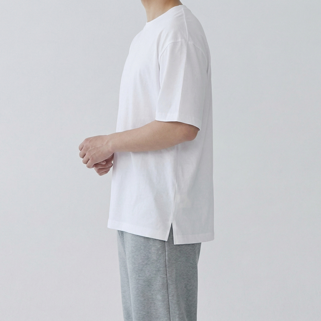 남자 레이어드티 20수 면티 남성 이너 무지 반팔 흰티 - 상품 이미지