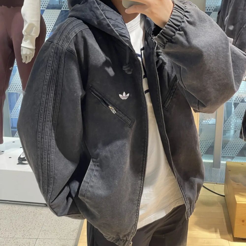 아디다스 오리지널 데님 워싱 후드 집업 자켓 블랙 KC2640 - 상세 이미지 5