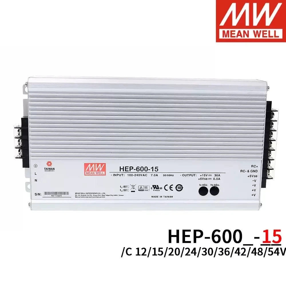 MEAN WELL HEP-600 12V 24V 30V 36V 42V 48V 54V 600W 가혹환경 PFC 기능 단일 출력 전원공급장치 IP65