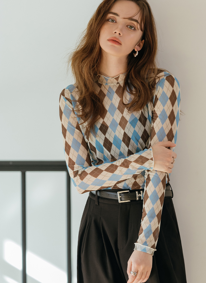 시크 아가일 시스루 티셔츠 - 상세 이미지 4