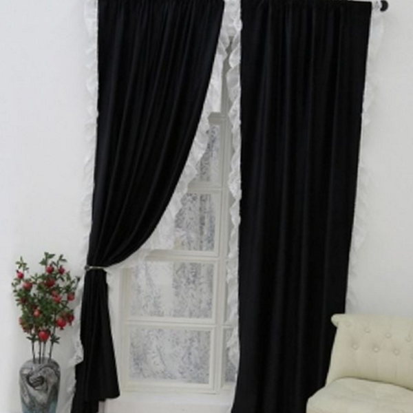 프릴 암막 커튼 레이스 암막 러플 커튼 2장 복층 거실용