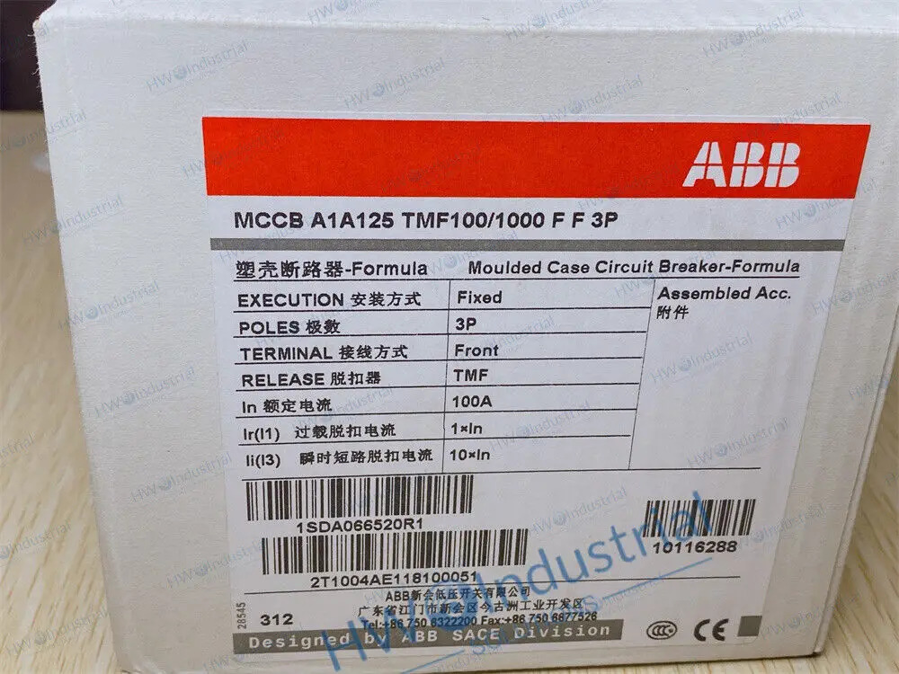 1/피스 MCCB A1A125 TMF100/1000 FF 3P 100A ABB 성형 케이스 회로차단기