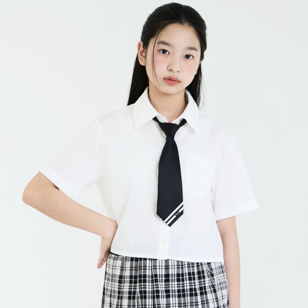 더데이걸 체크 리본 반팔 블라우스 TGBW24301 - 상세 이미지 4