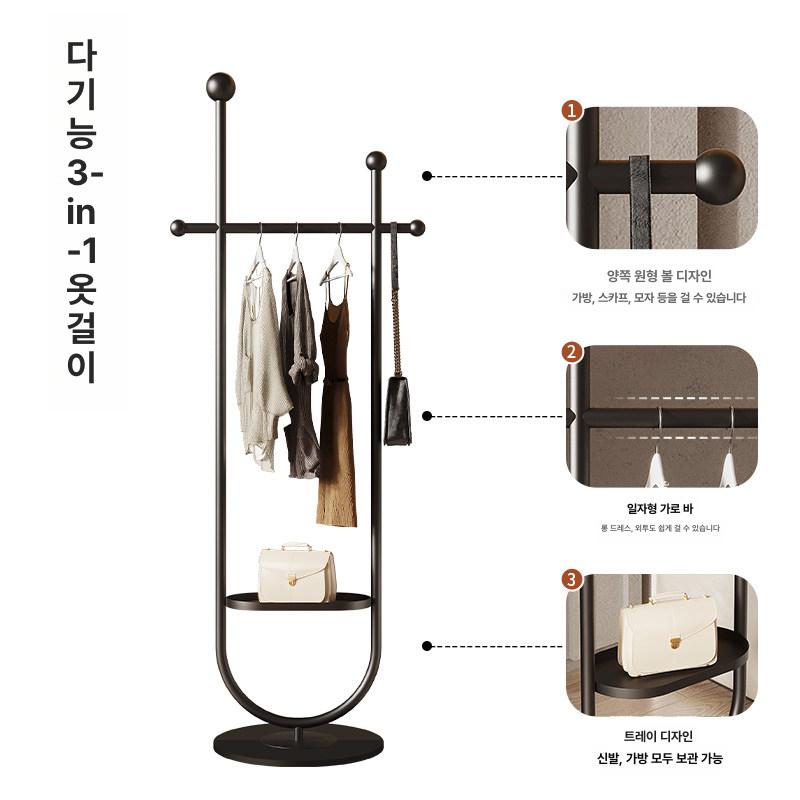 스탠드행거 코트 외출복 가방걸이 이동식행거 스텐 튼튼한 나이트블랙+블랙 - 상세 이미지 4