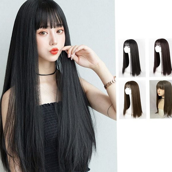 자연 여성 가발 붙임머리 가발 스트레이트 고열사 통가발 긴머리 - 상품 이미지